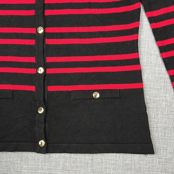 Red & Black Stripe Button Cardigan Sweater Size Petite XS - Picture 4 of 5